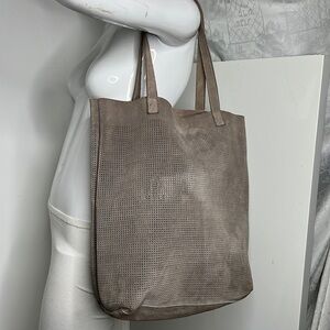 Monserat DeLucca Gray Perforated Soft Suede Tote Shoulder Bag